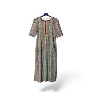 Vintage Saybury Rainbow Checkered House Dress | Size Approx M (See Measurements)